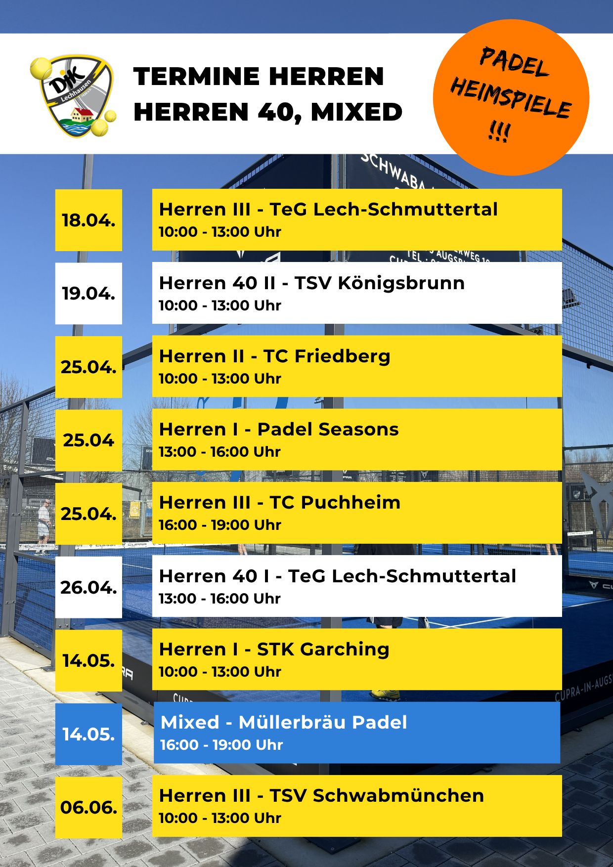 Padel Mannschaften Termine 2026 1